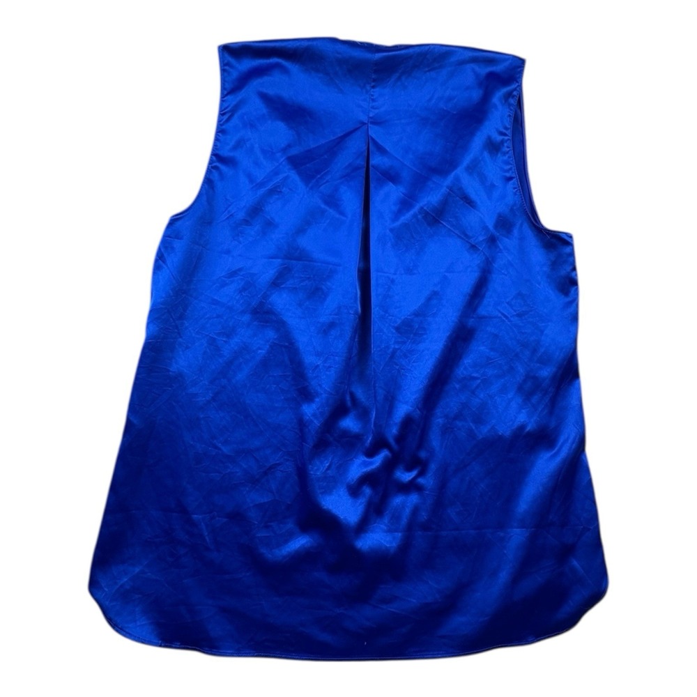 Tahari Royal‎ Blue Sleeveless Blouse V Neck Draped Front Size Medium - Picture 2 of 7